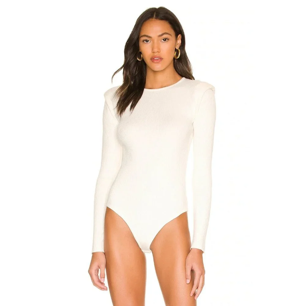 ASTR the Label Felice Sweater Bodysuit in Off White Open Back